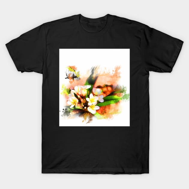 Beautiful tropical flowers on white T-Shirt by hereswendy